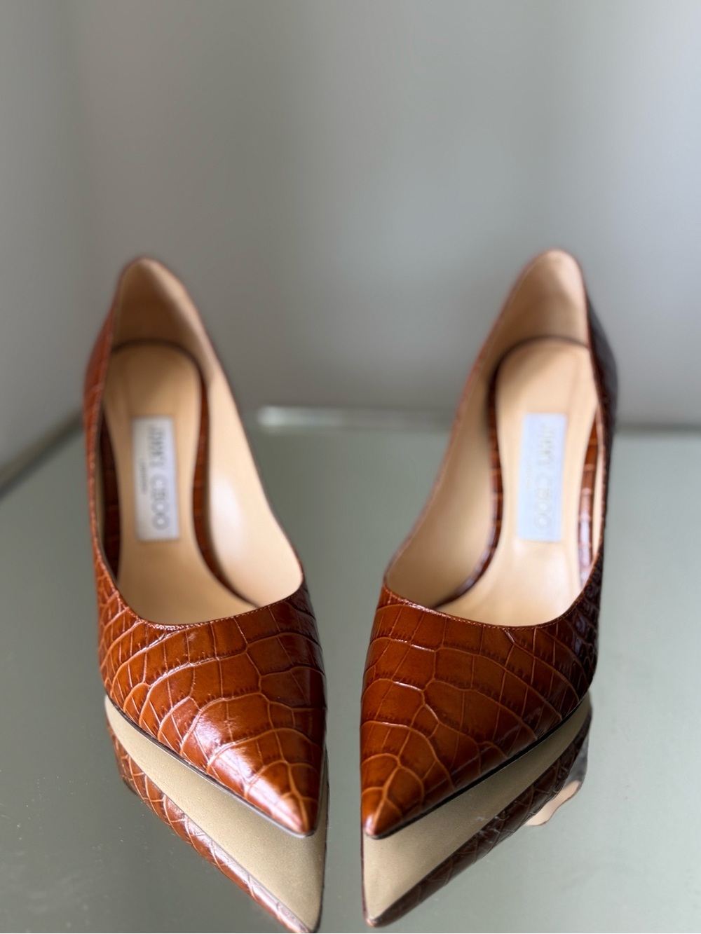 Like new Jimmy Choo Brown Love Crocodile Embossed Heeled Pumps $895 37 - Picture 7 of 13